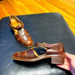 Vintage Alligator Woven Leather Embossed D’orsay Breatheable Chunky Coastal